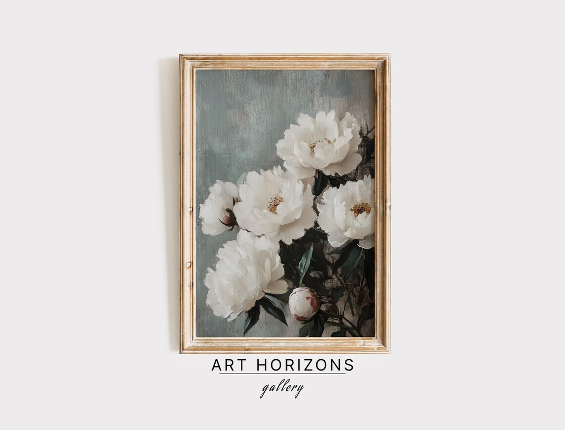White Peony Vintage Floral Art Print, Pastel