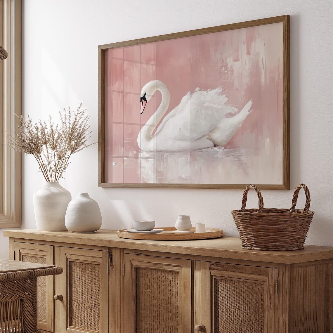 White Swan Blush Pink Background Soft Elegant Coquette Art Poster - Image 4