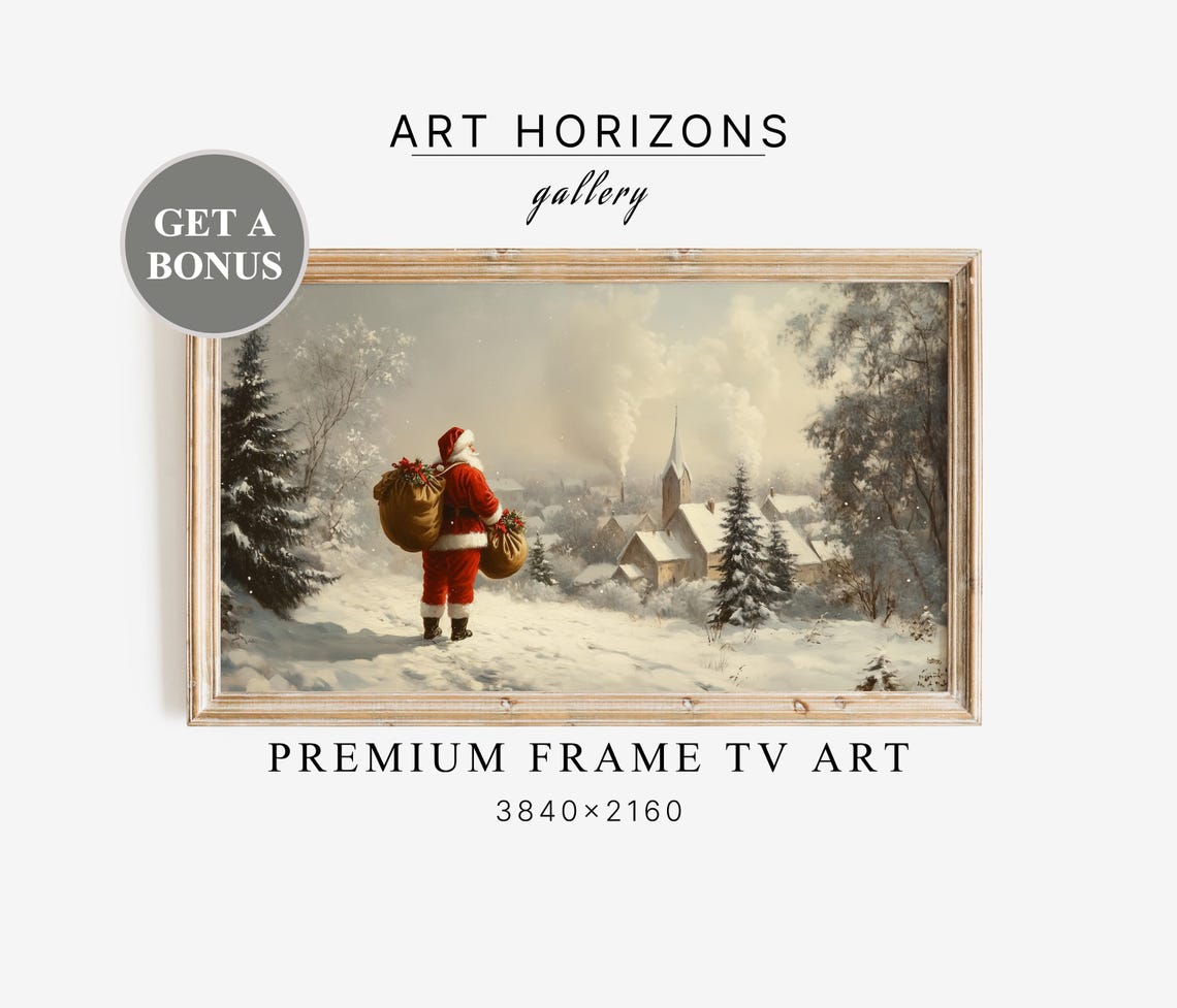 Vintage Snowy Village Christmas Frame Tv Art Santa Claus Snowy Art For Tv Christmas Holiday Decor Tv Art Tv3