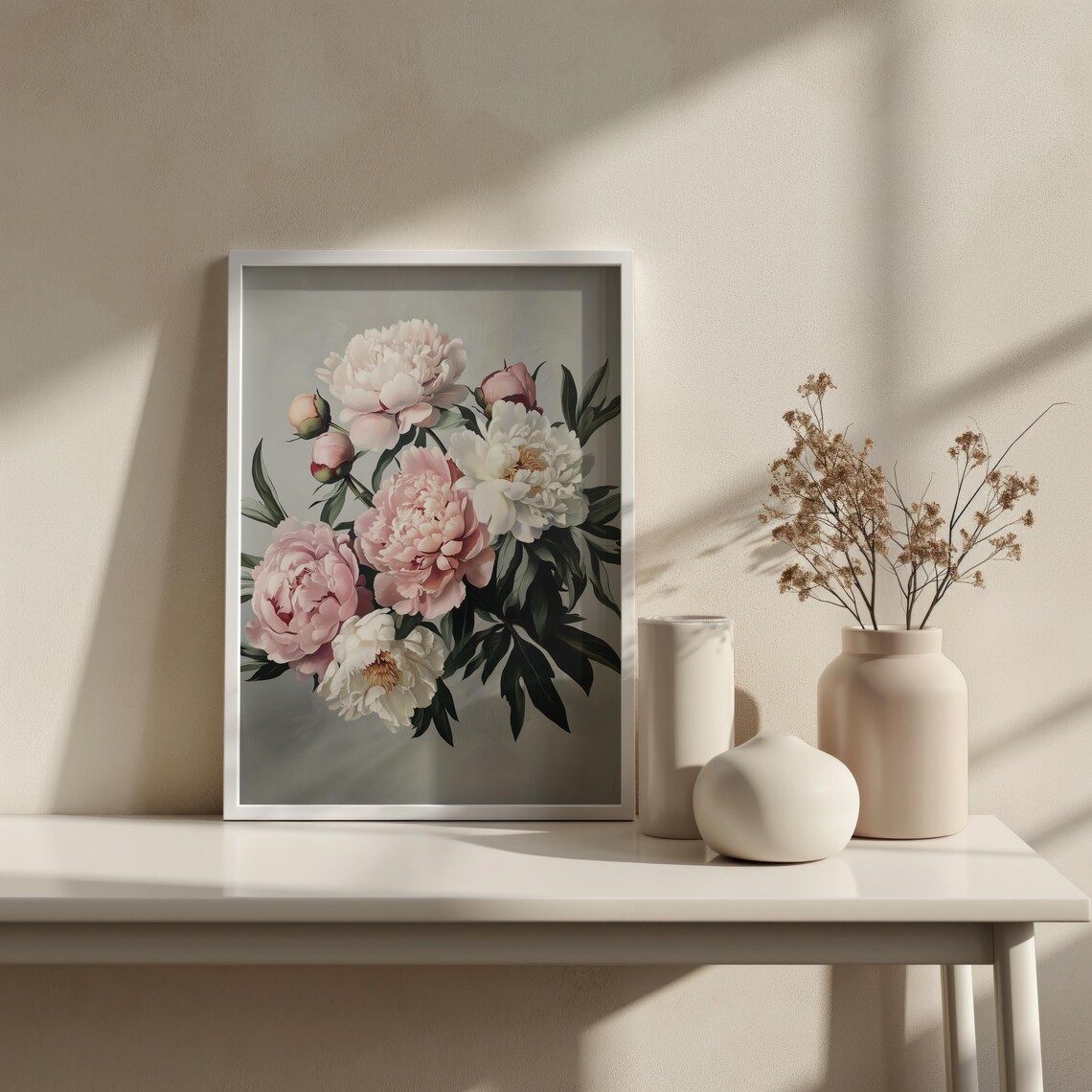 Blush Pink And White Peonies Bouquet Floral Still Life Art Poster - Image 2