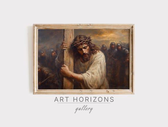 Jesus Christ Carrying Cross Calvary Oil Painting Easter Religious Christian Bible Verse Artwork Wall Art Decor Art A362