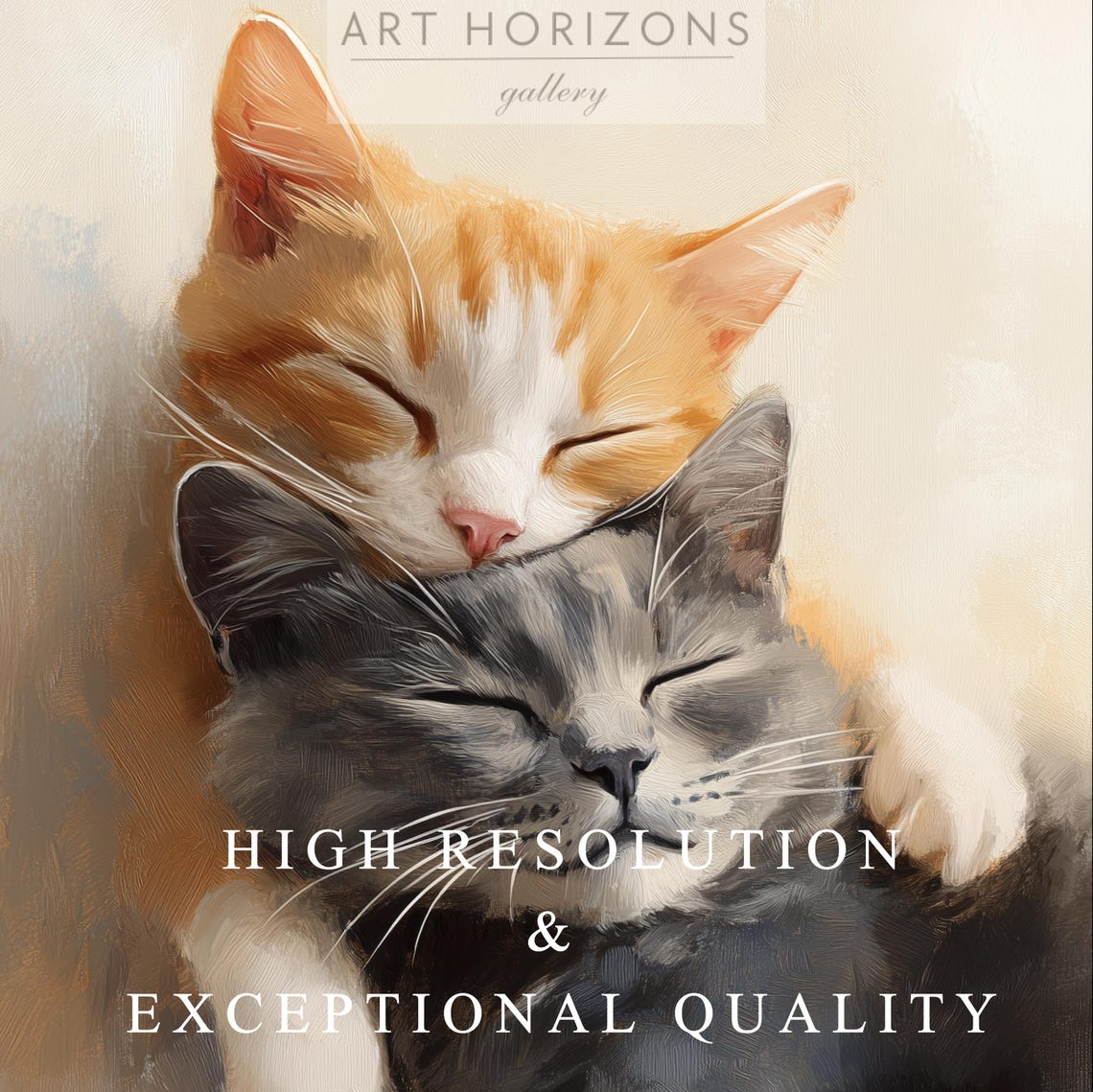 Orange Tabby Grey Cat Cuddling Hug Sweet Pet Painting Valentine Poster - Image 4