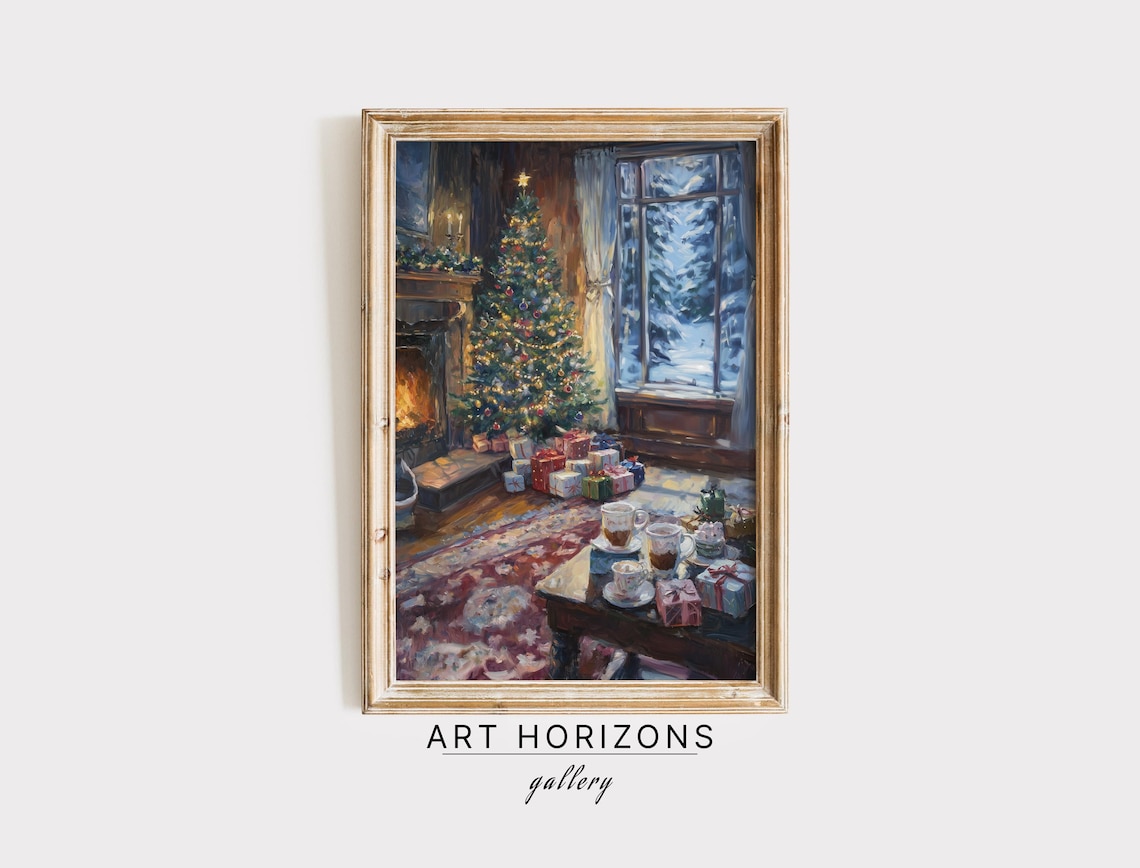 Cozy Living Room Fireplace Christmas Tree Gifts Hot Cocoa Art Print