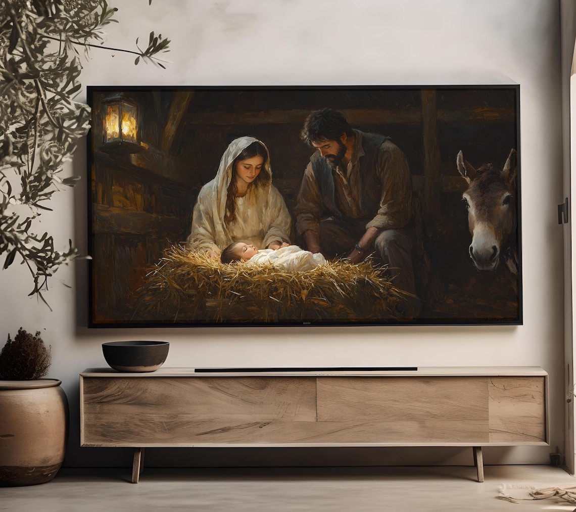 Vintage Nativity Scene Christmas Art Print - Image 4