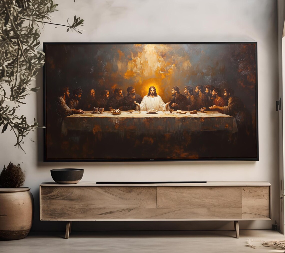 The Last Supper Vintage Abstract Oil Painting - Image 4