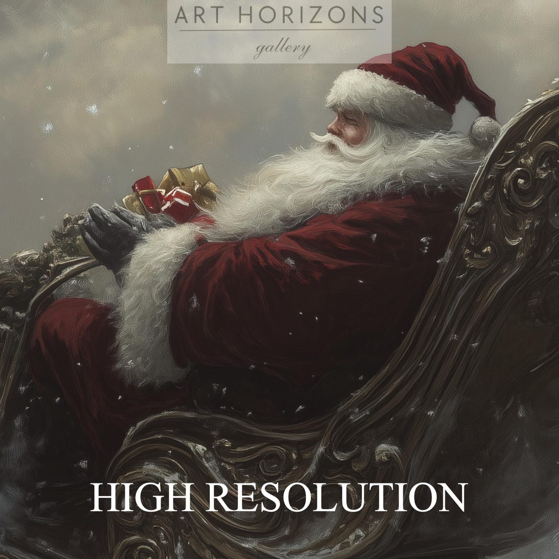 Christmas Vintage Santa Wall Art Winter Oil Painting Santa Claus Art Farmhouse Christmas Print Sleigh Art Art A92 - Image 3