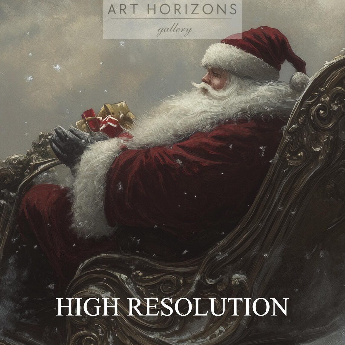 Santa Claus in Sleigh Flying Over Snowy Town Christmas Art Print - Image 3