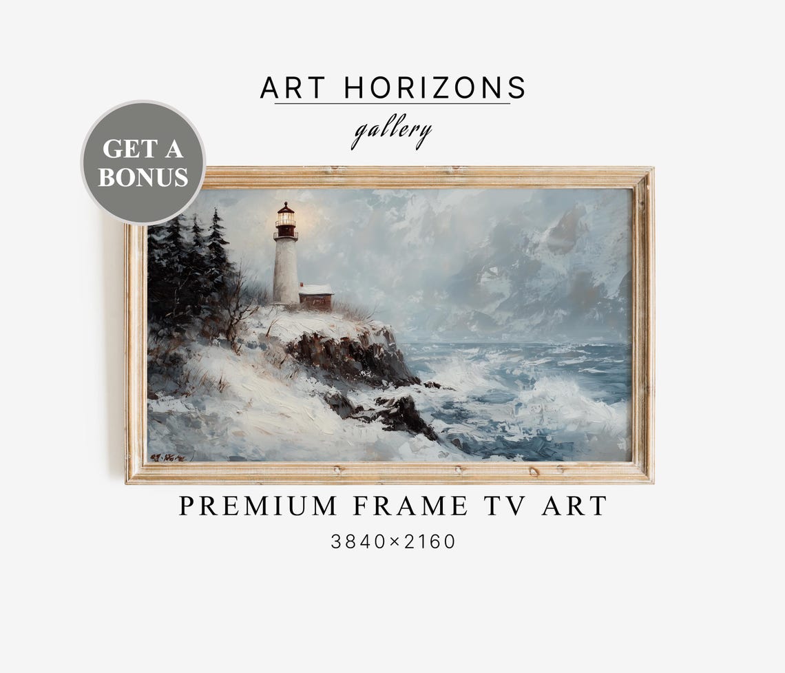 Frame Tv Art Winter Winter Lighthouse Scene Tv Lighthouse Tv Art Snowy Nautical Scene Oil Painting Tv Tv22