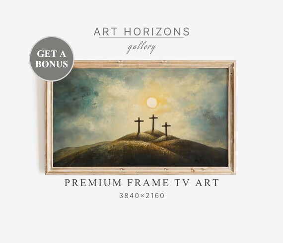 Three Crosses Calvary Hill Sunset Sky Easter Christian Religious Art Poster