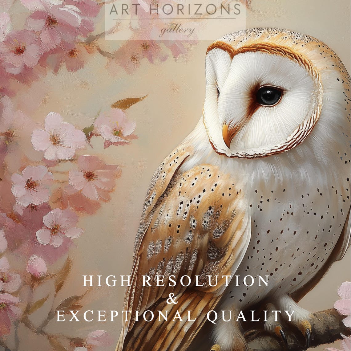 Barn Owl Pink Cherry Blossoms Spring Vintage Bird Painting Wall Poster - Image 3