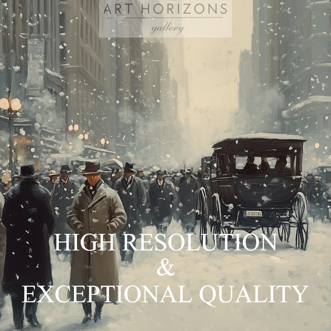 Vintage New York City Snowy Street Crowd Lampposts Frame TV Art Print - Image 3