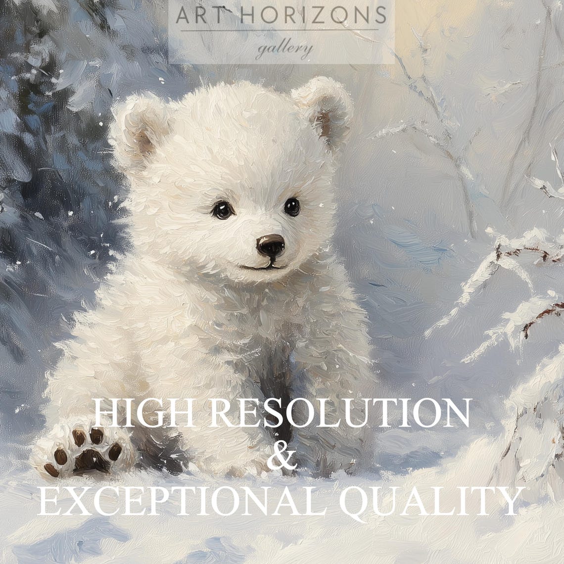 Cute Polar Bear Cub Snowy Forest Red Bird Winter Nursery Poster - Image 3