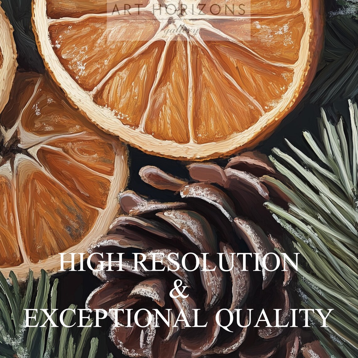 Vintage Dried Orange Slices Pinecones And Fir Branches Christmas Print - Image 3