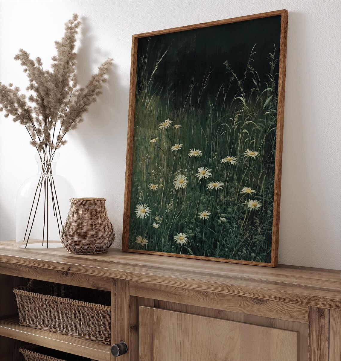 White Daisies Dark Moody Meadow Oil Painting Summer Wildflower Poster - Image 4