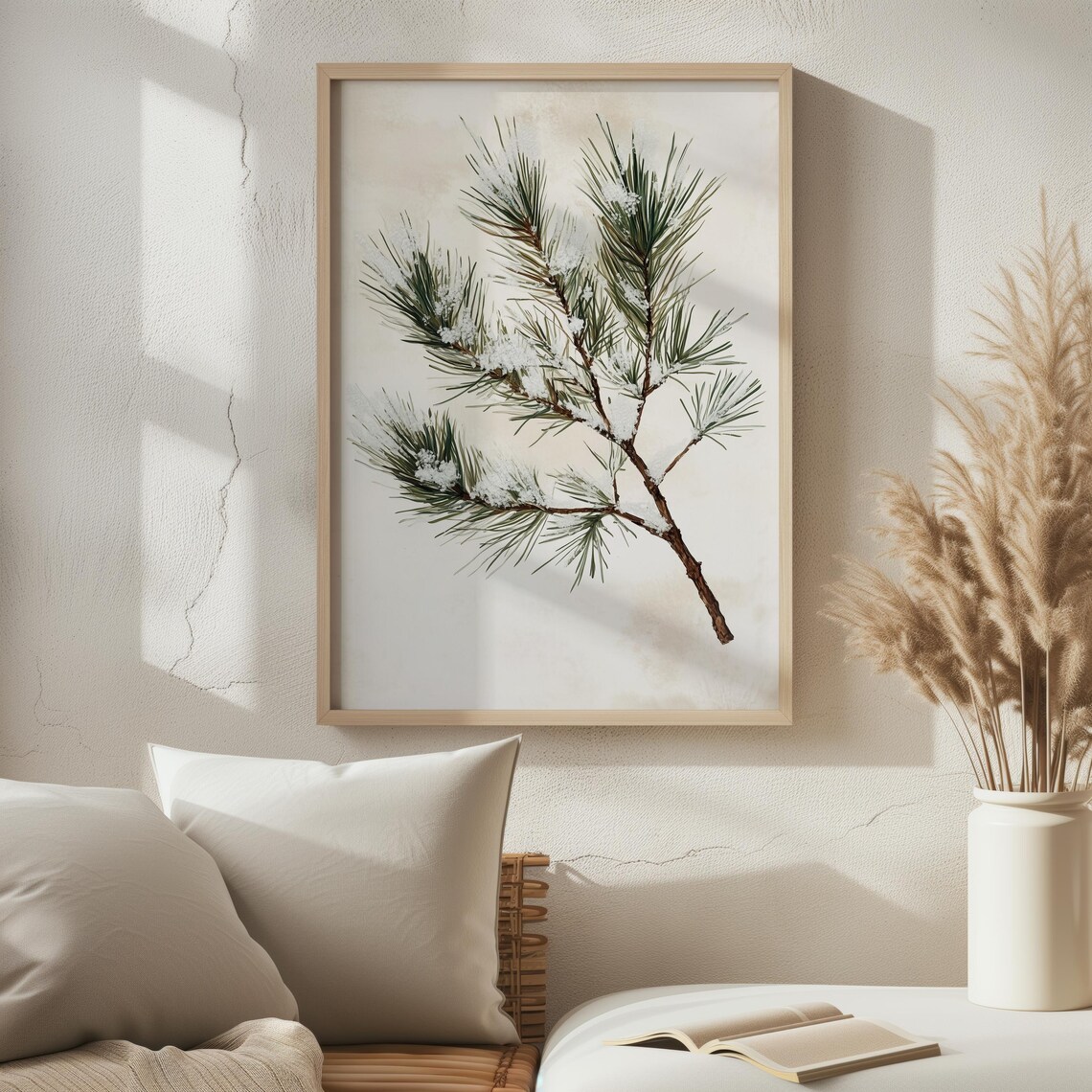 Snowy Pine Branch Minimal Botanical Neutral Winter Wall Art Print - Image 4