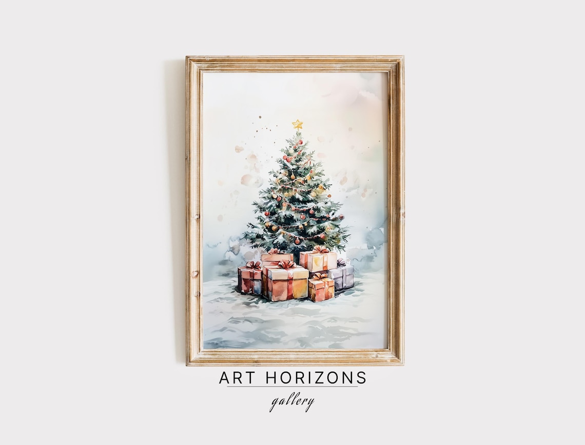 Christmas Tree Watercolor Gifts Snow Winter Farmhouse Holiday Poster