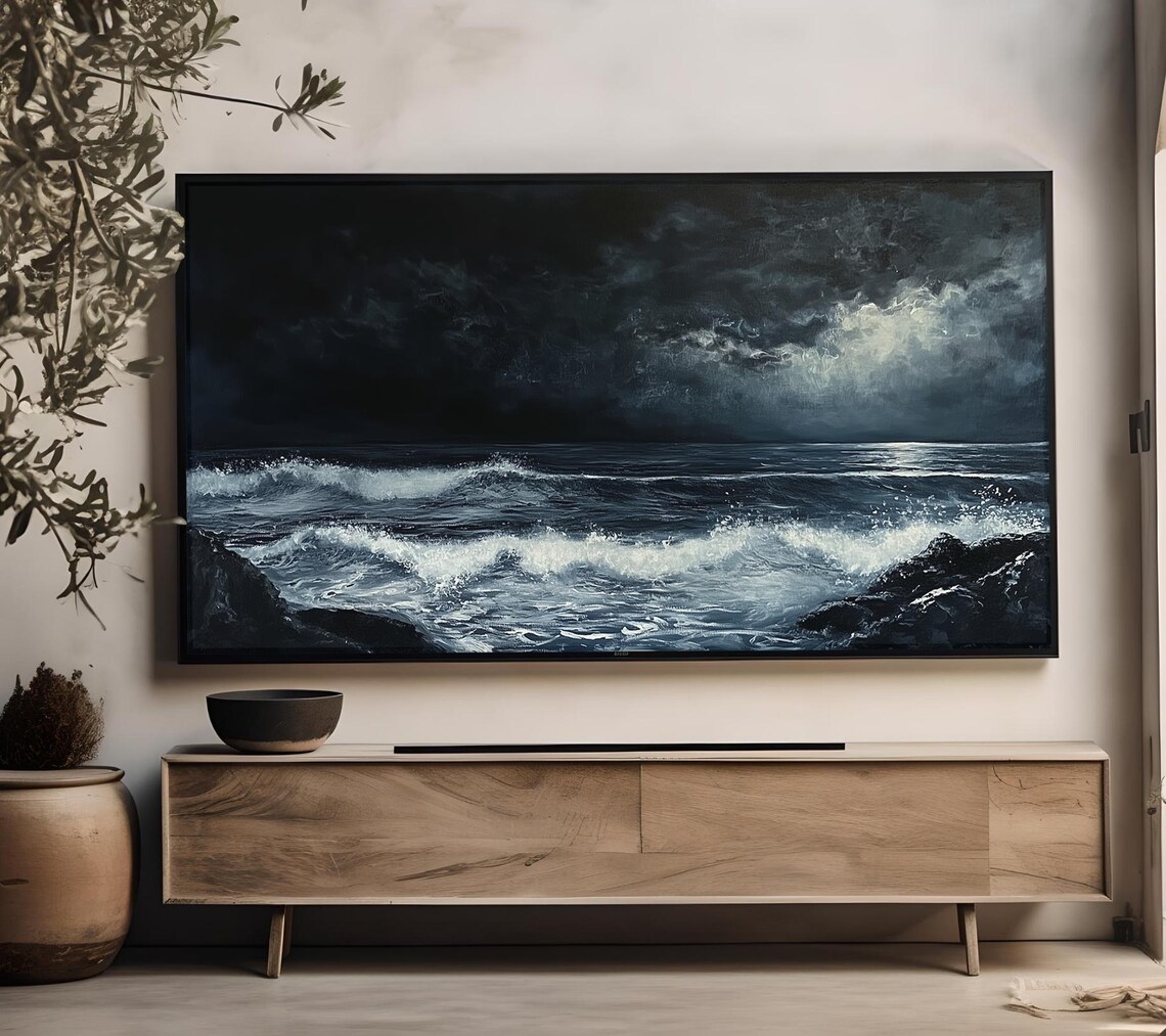 Winter Ocean Frame Tv Art Ocean Waves Oil Painting Art Night Seascape Tv Beach Art For Frame Tv Tv Art Tv56 - Image 4