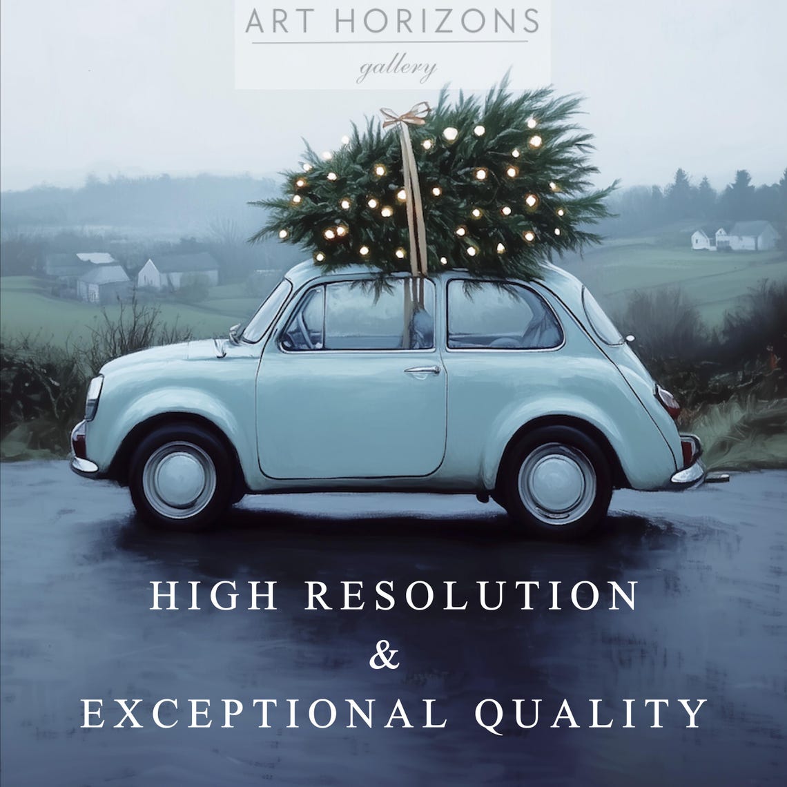 Christmas Tree On Blue Car Print Vintage Blue Car Christmas Decor Art Cute Wall Art Home Decoration A175 - Image 3