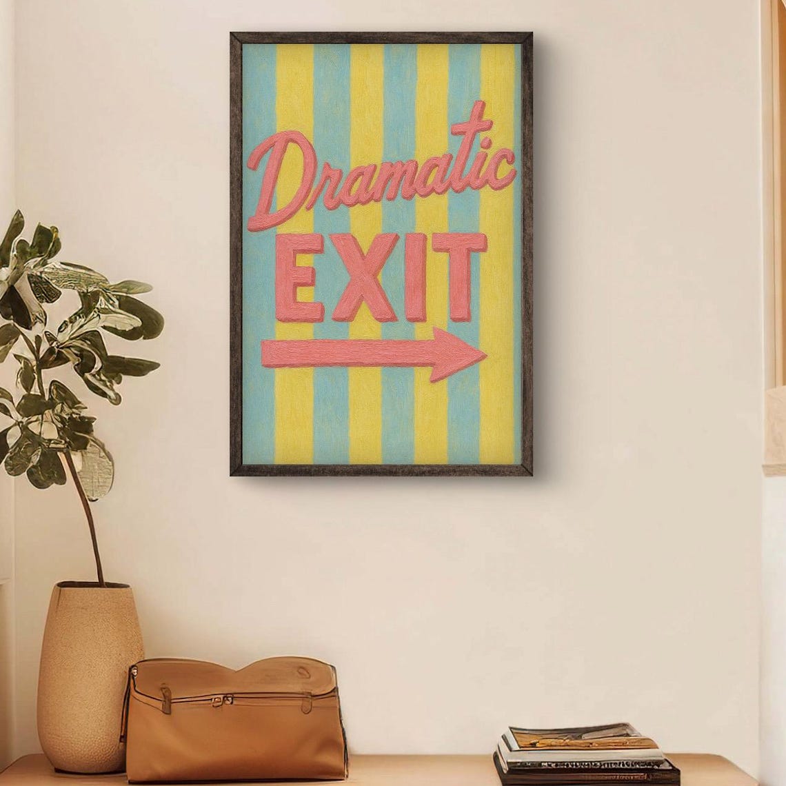 Dramatic Exit Retro Striped Sign Funny Pink Arrow Typography Poster