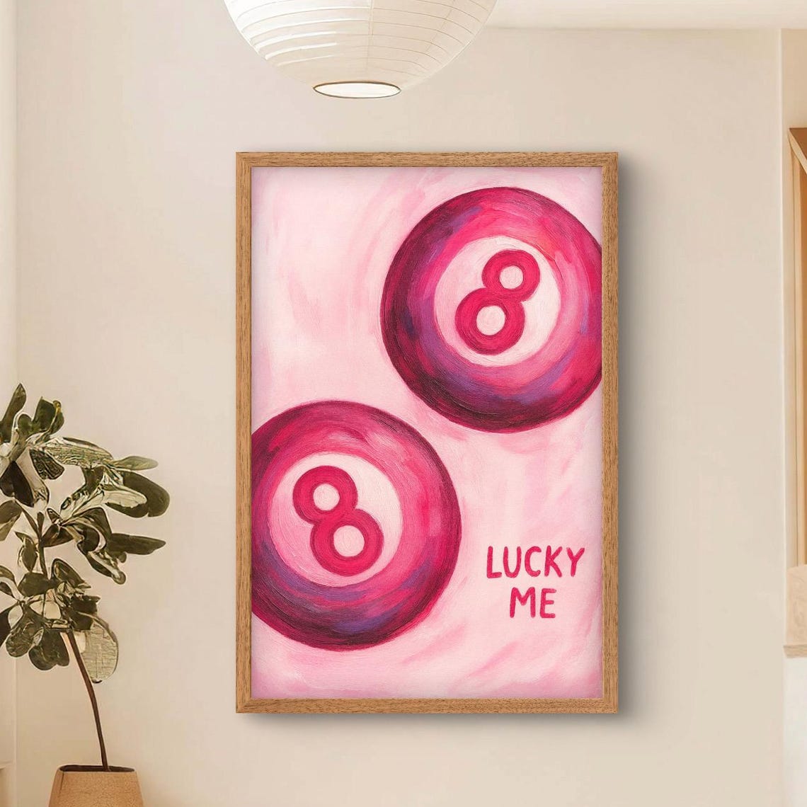 Lucky Eight Ball Retro Poster With Pink Pool Balls Lucky Me Text