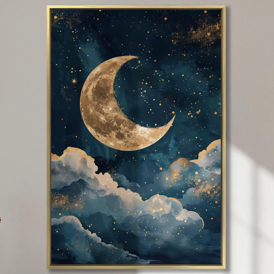 Golden Moon Starry Sky Art Print, Nursery Decor