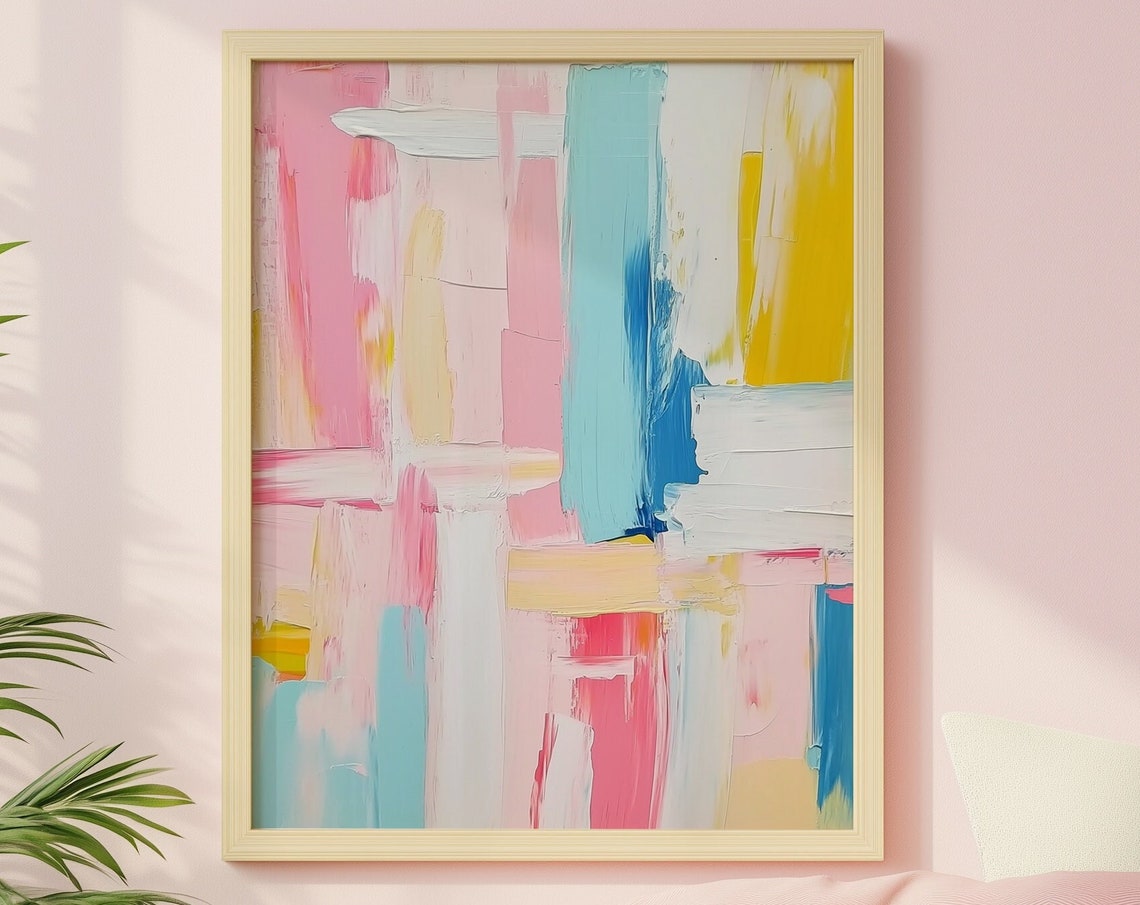 Colorful Pastel Trendy Print Dorm Room Painting Acrylic Wall Art Preppy Teen Girl Poster Abstract Girly Modern Decor