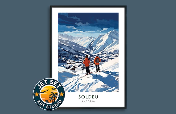 Soldeu Andorra Ski Resort Winter Mountain Vintage Travel Poster