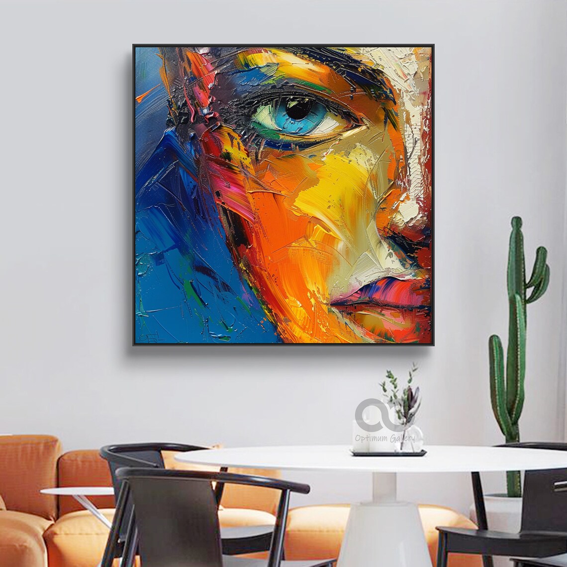 Blue Eye Close Up Impasto Abstract Bold Orange Yellow Textured Art Poster - Image 5