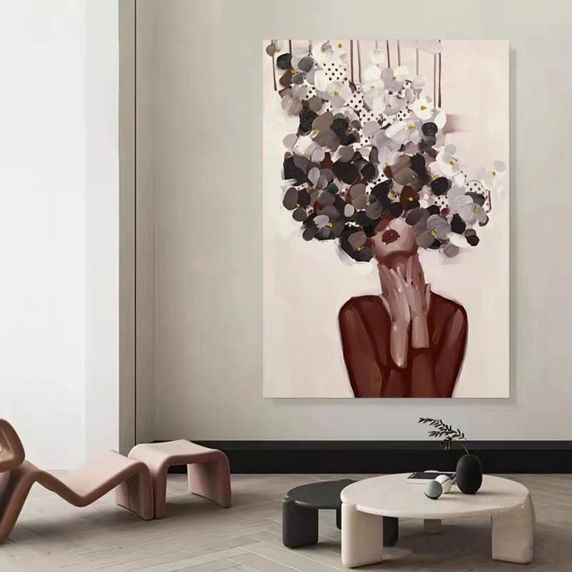 Floral Faceless Woman Portrait Abstract Lady Flower Hair Art Poster - Image 5
