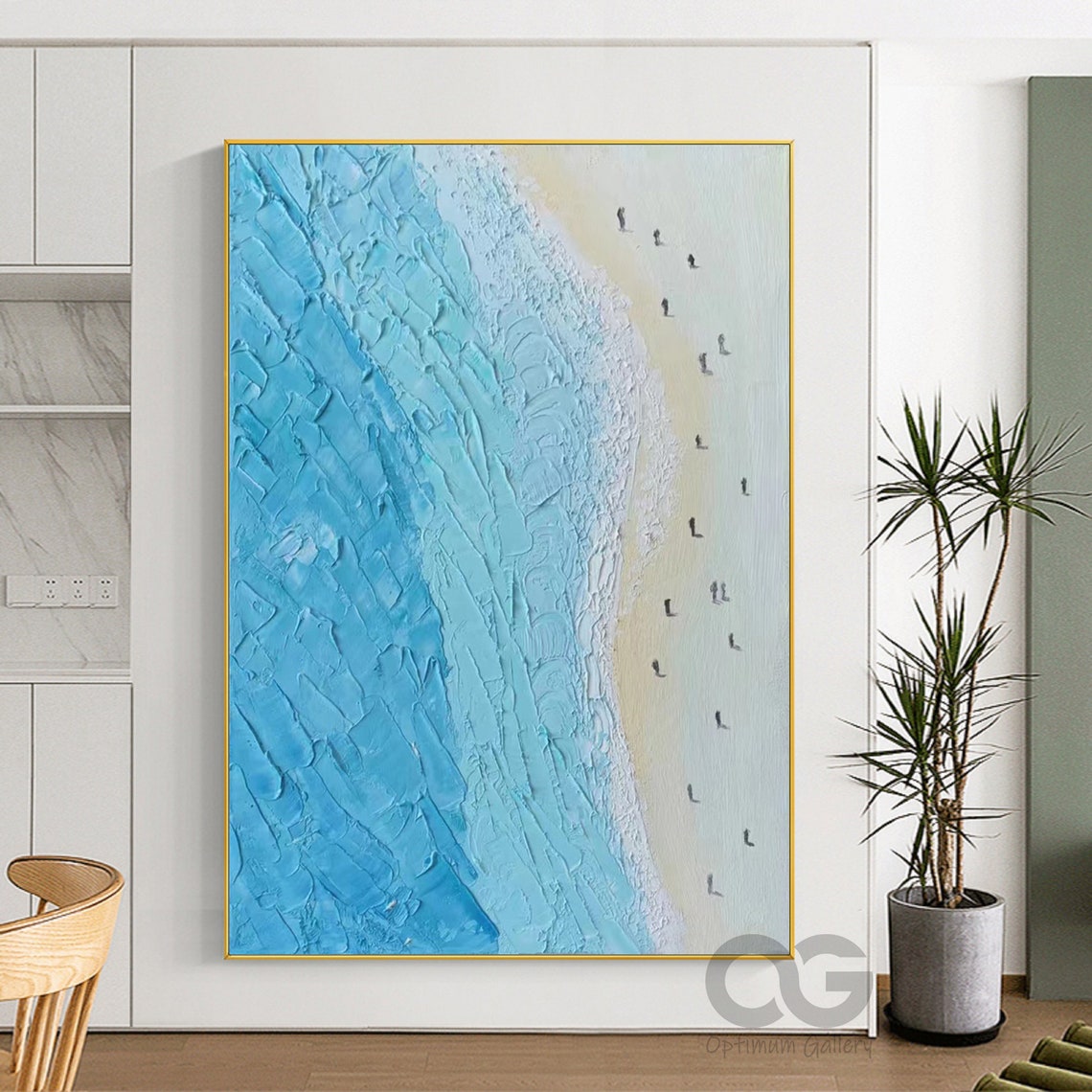 Bright Blue Sea White Sandy Beach Walkers Aerial Textured View Poster - Image 5