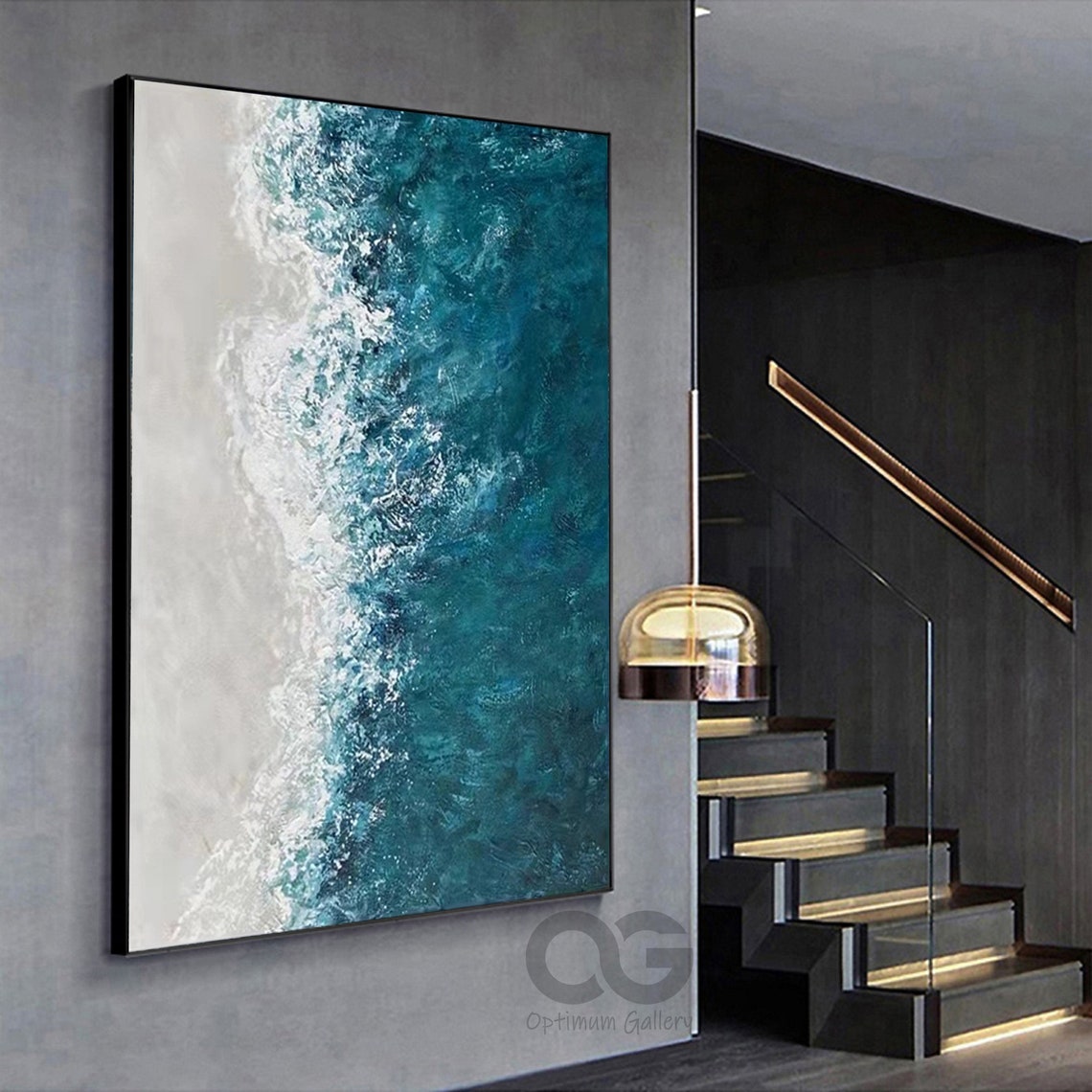 Emerald Green Wave Meeting White Shore Vertical Ocean Art Poster - Image 4