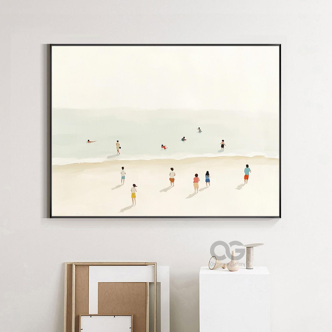 Swimmers Pale Turquoise Sea Tiny Figures White Sand Beach Poster - Image 4