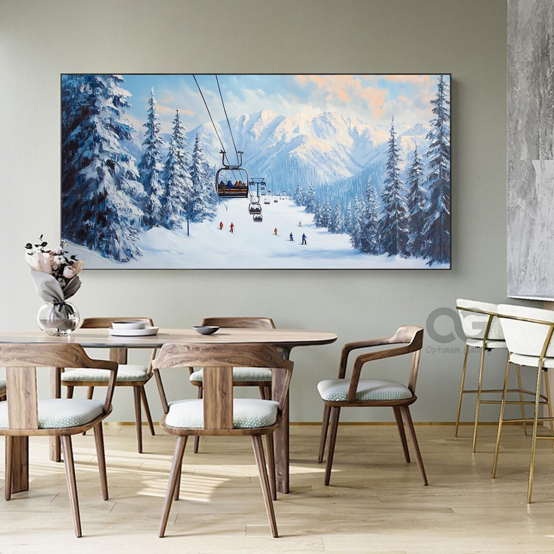 Ski Resort Chairlift Snowy Pines Mountain Peaks Winter Scene Poster - Image 3