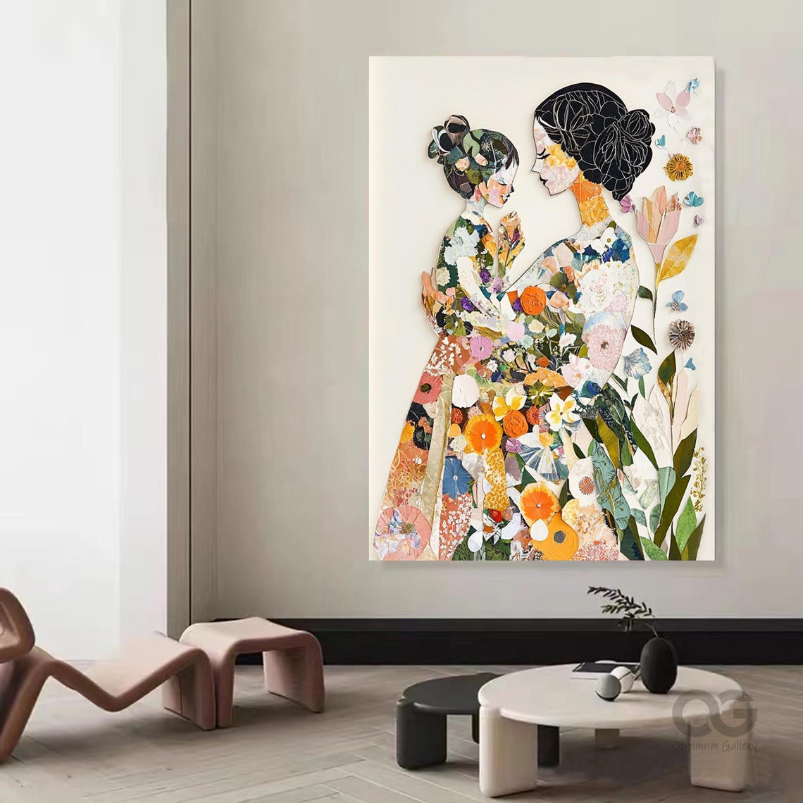 Beautiful Girl Face Painting Gift For Girl Texture Wall Art Painting For Woman Modern Abstract Art Flower Artwork For Mom Bedroom Wall Decor - Image 2