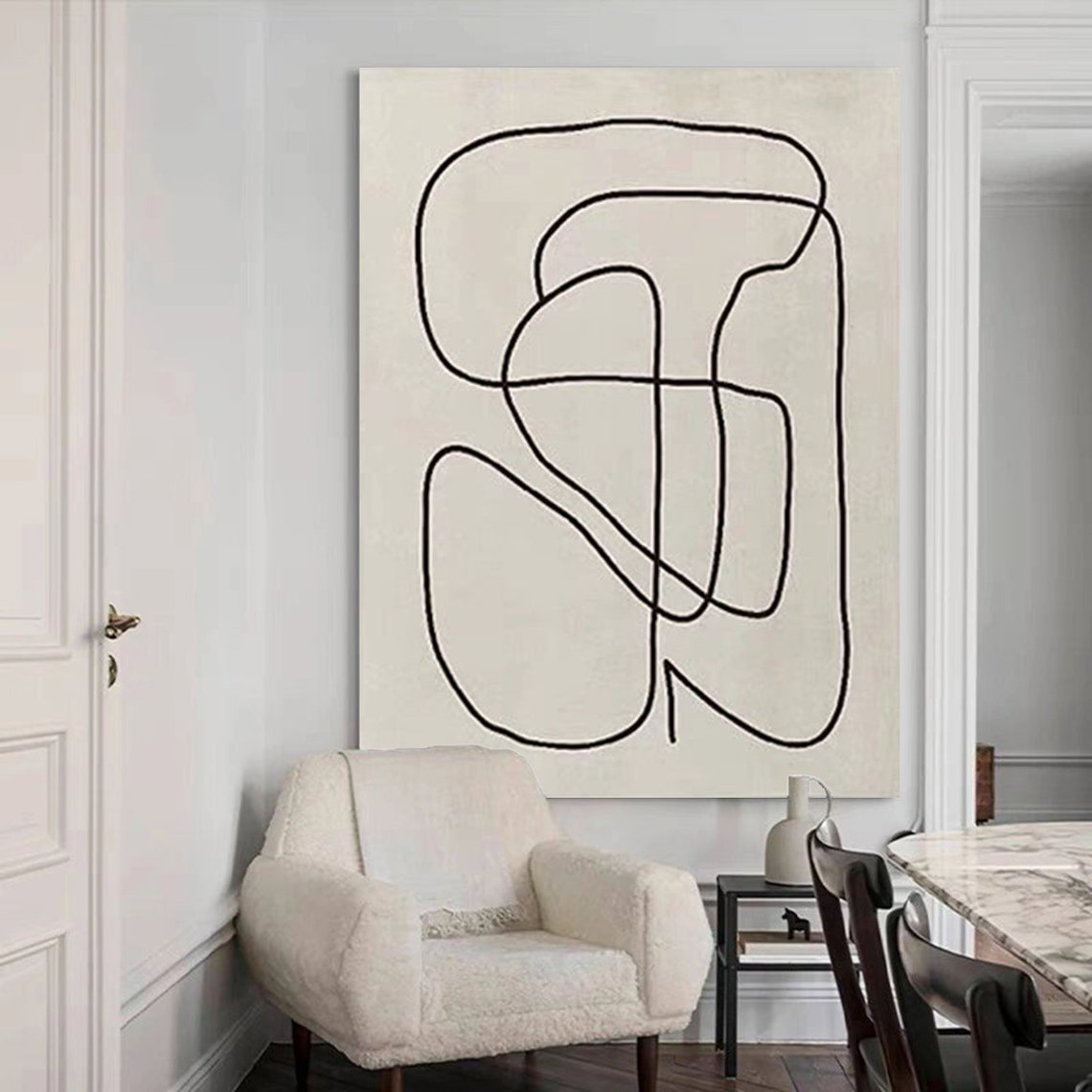 Interlocking Black Loops Cream Continuous Line Modern Art Poster - Image 5