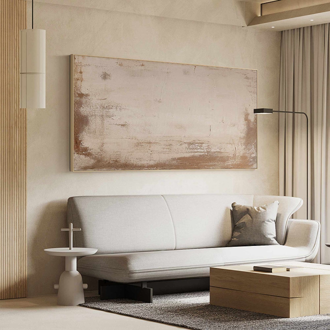 Horizontal Beige Abstract Brown Edged Weathered Plaster Wall Poster - Image 3