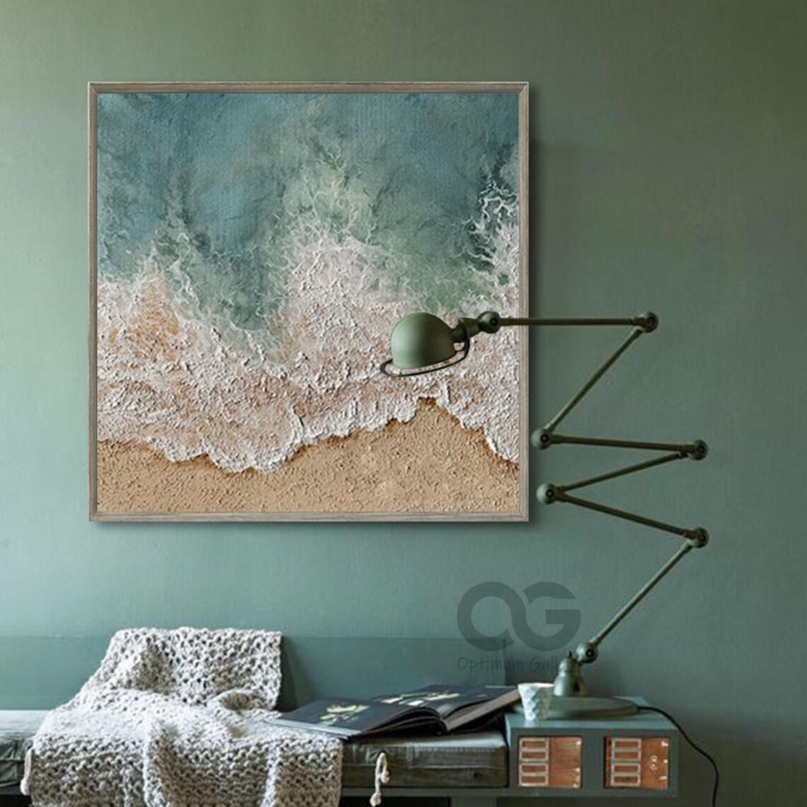 Abstract Coastal Sea Wall Art Print, Green Beach - Image 5