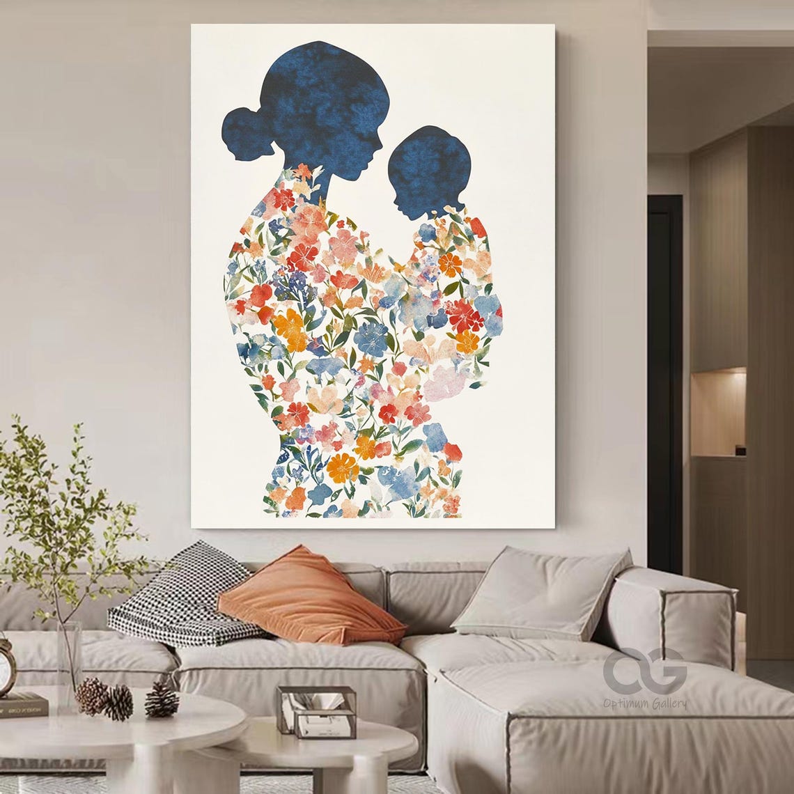 Original Beautiful Mother And Daughter Painting On 3d Textured Flower Wall Art Floral Beauty Painting Fashion Wall Decor Gift For Mom - Image 4