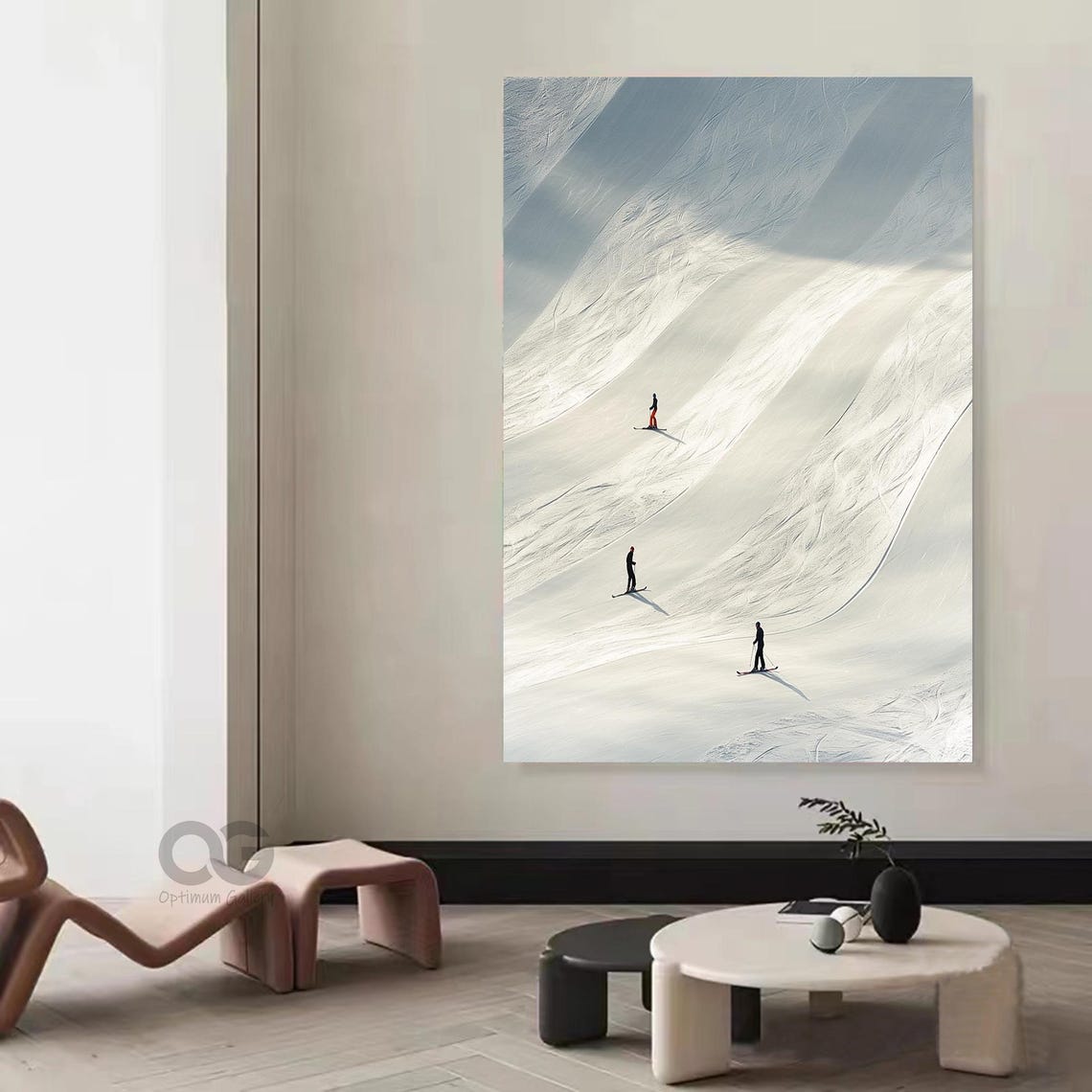 Winter Snow Mountain Painting Vintage Retro Painting People Skiing Painting Landscape Painting Ski Sport Painting Winter Wall Decor - Image 2