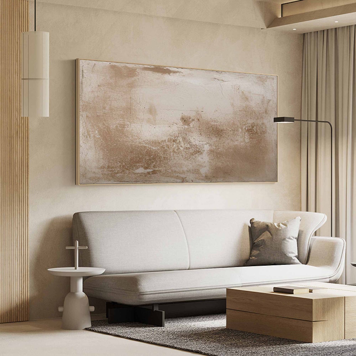 Wide Beige Abstract Sandy Brown Washes Textured Neutral Canvas Poster - Image 3