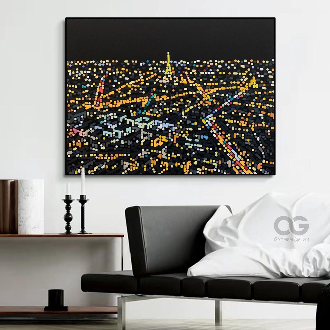 Paris Night Aerial Eiffel Tower Golden Lights Dotted Cityscape Poster - Image 3