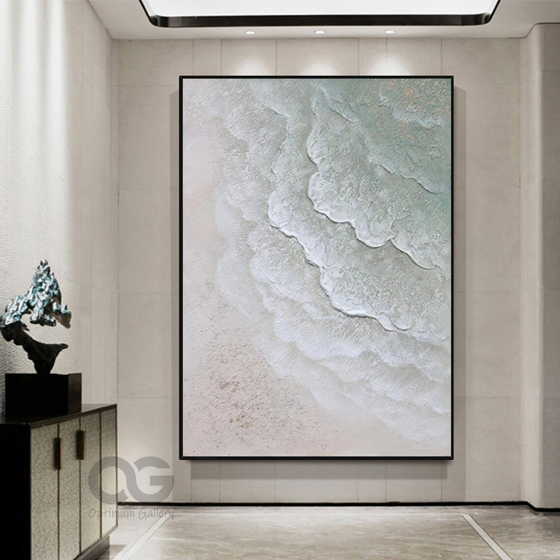 Aerial Ocean Foam Painting Soft Green White Waves Textured Beach Wall Art Poster - Image 5