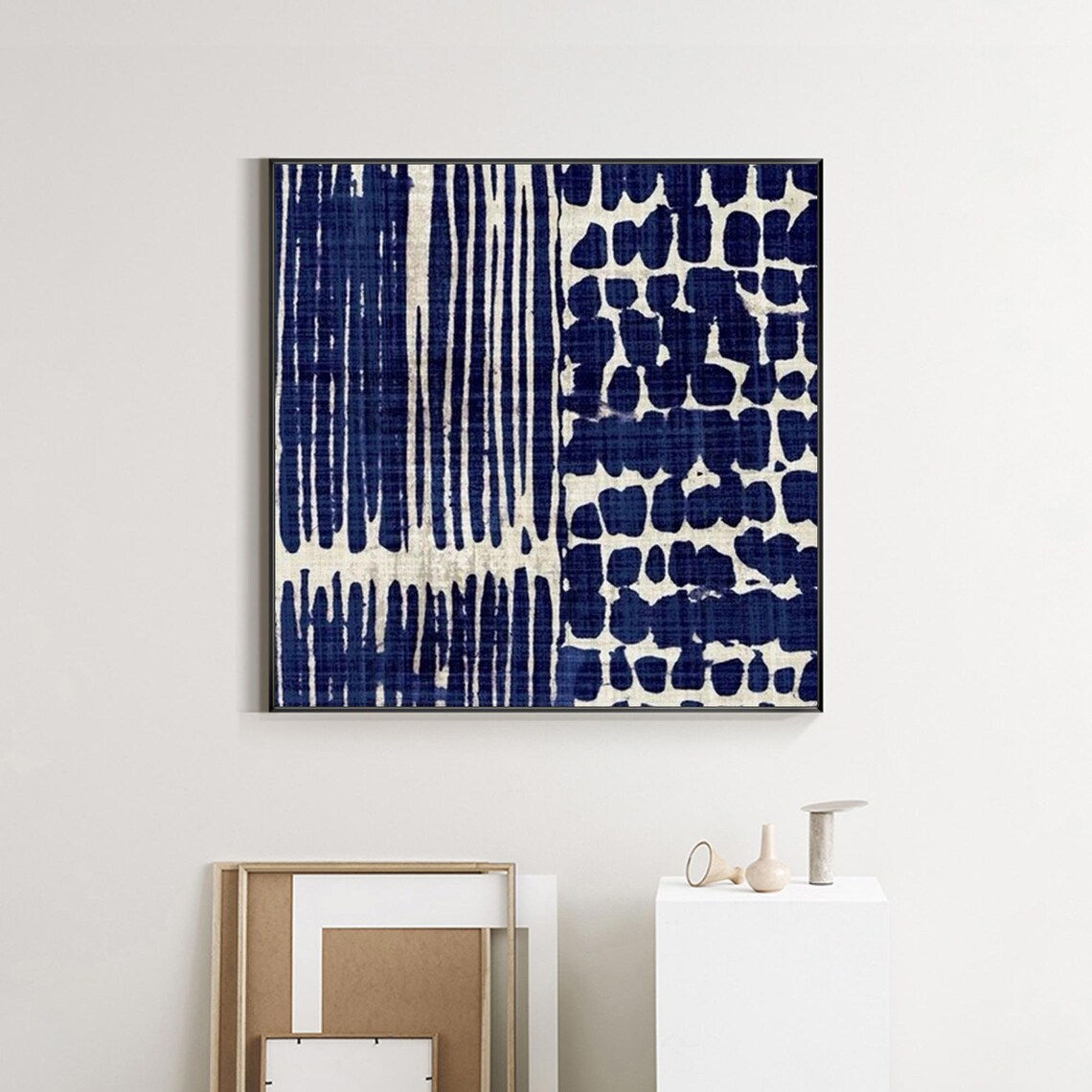 Abstract Art, Modern Navy Blue Beige Wall Art Print - Image 3