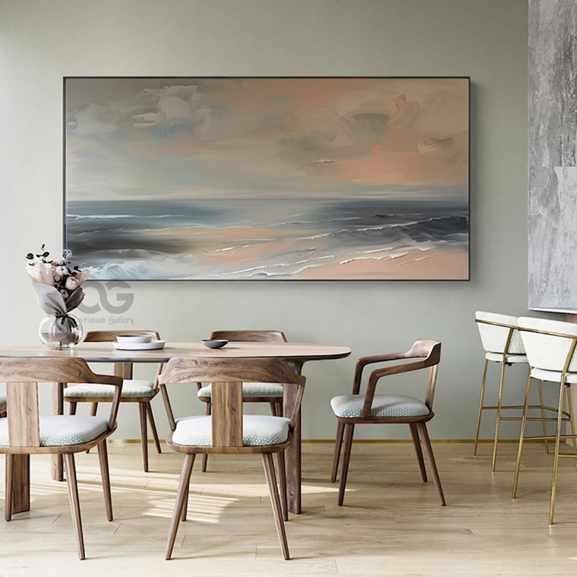Blush Pink Ocean Sunset Waves Panoramic Impressionist Seascape Poster - Image 4