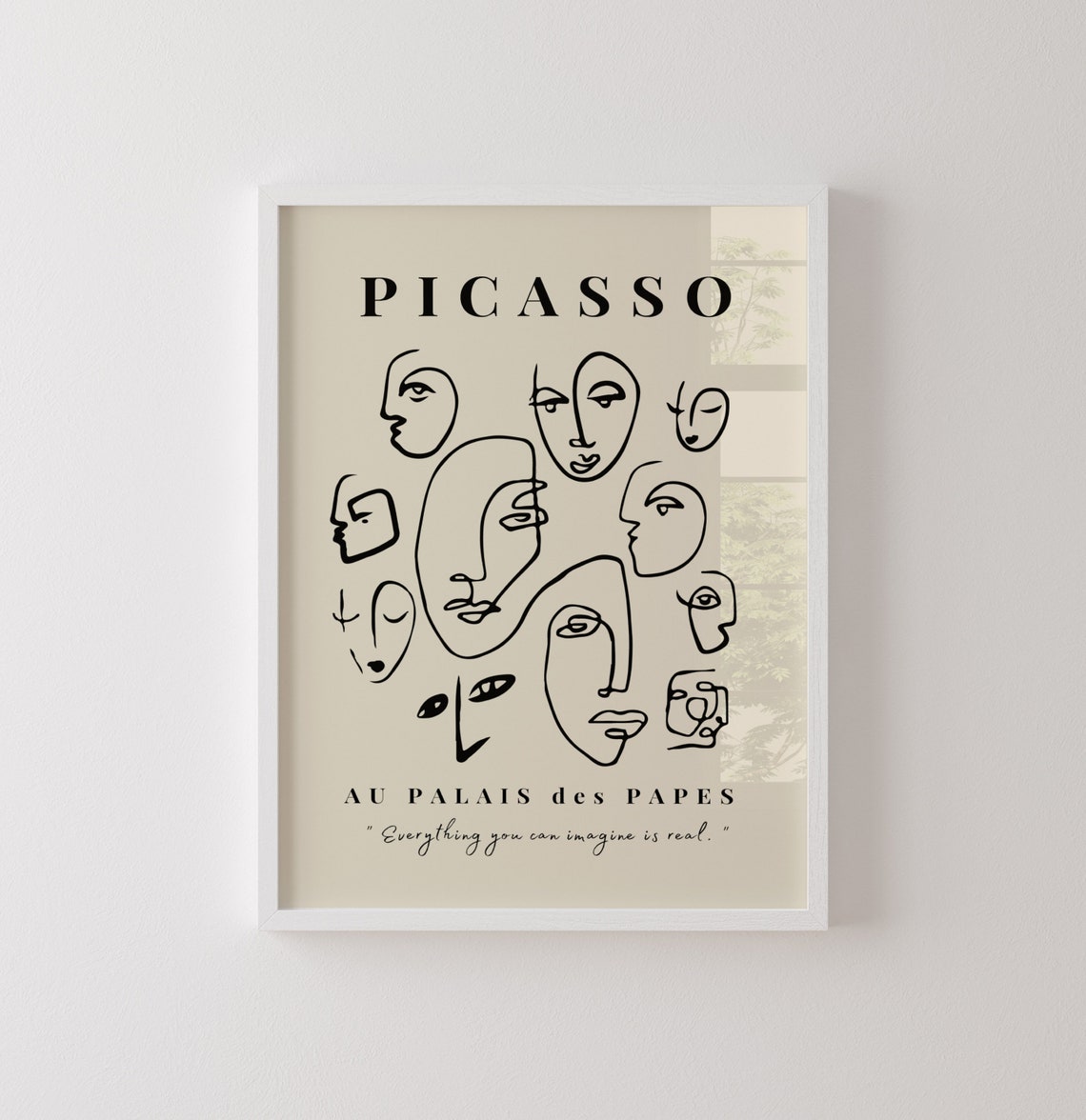 Picasso Line Art Faces Exhibition Style Beige Minimalist Poster - Image 5