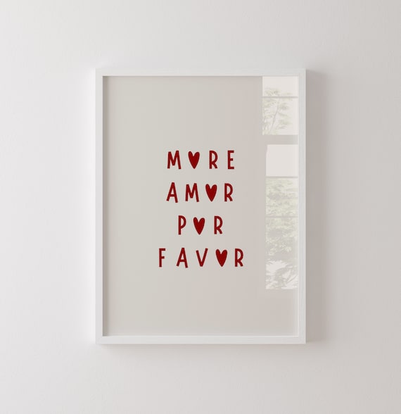 More Amor Por Favor Red Heart Typography Dorm Wall Decor Poster