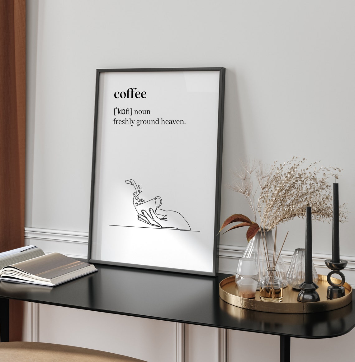Coffee Definition Freshly Ground Heaven Kitchen Line Art Poster - Image 3