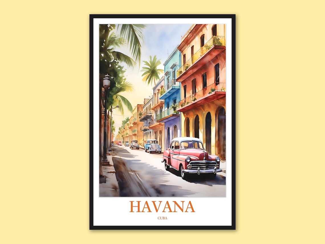 Havana Vintage Pink Classic Car Colonial Street Cuba Travel Poster