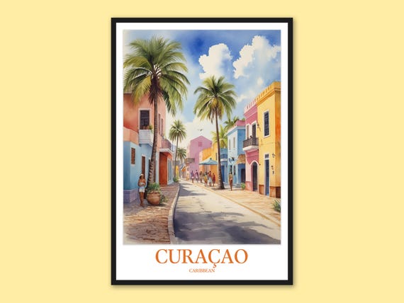 Curaao Travel Print Caribbean Street Art Poster