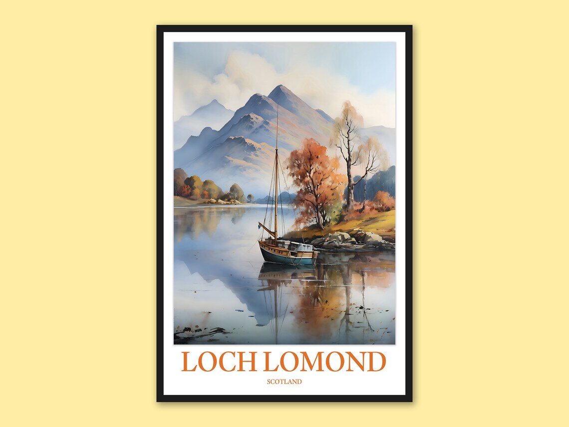 Loch Lomond Scotland Watercolor Sailboat Lake Mountains Travel Print